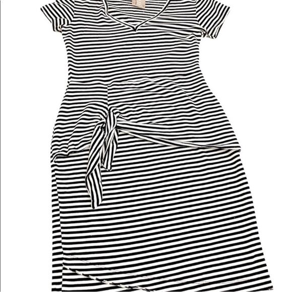 Anthropologie Dolan Left Coast Black & White Stripe Malta Tie Waist Dress,Size S - Picture 7 of 15